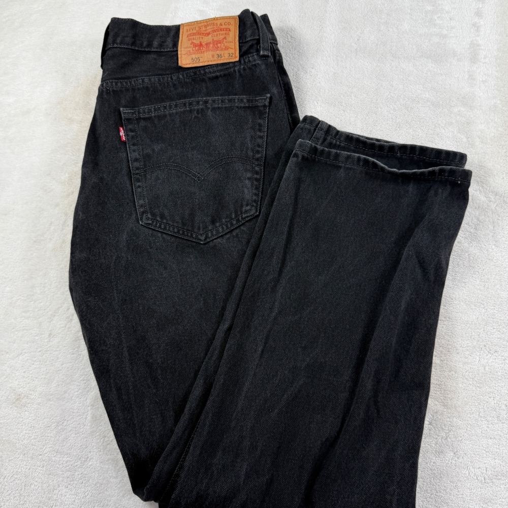 Levis‎ 505 Regular Fit Black Denim Jeans Mens 36x32 Straight Leg 100% Cotton